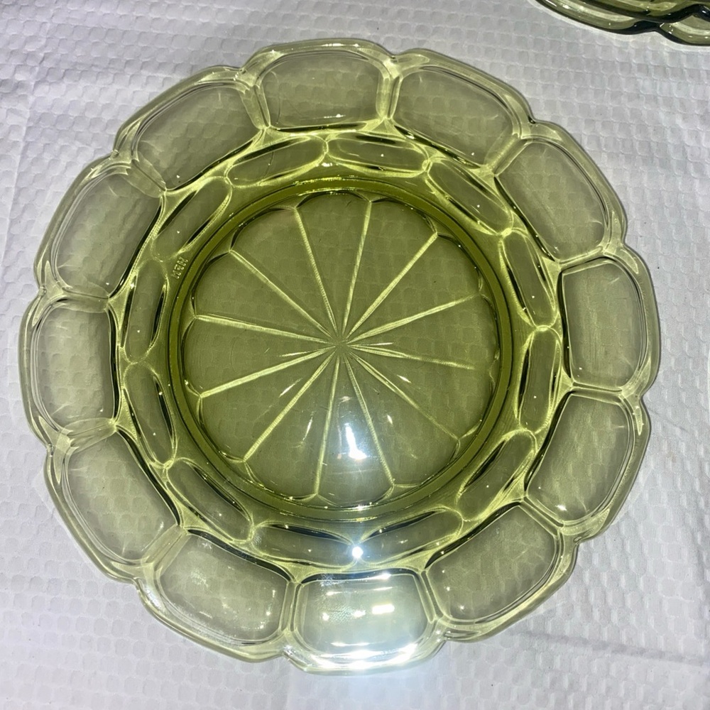 6 FOSTORIA Argus Green Luncheon Plates 8" - Picture 2 of 3